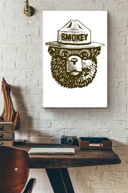Bear Smokey Vintage Canvas Canvas Gallery Painting Wrapped Canvas Framed Gift Idea Wrapped Canvas 16x24