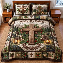 Walk by Faith 3 Piece Quilted Bedding Set Gift For Christians