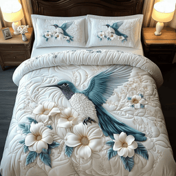 Winter Hummingbird 3 Piece Quilted Bedding Set Christmas Gift For Bird Lovers