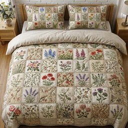 Flower Patchwork 3 Piece Quilted Bedding Set Gift For Flower Lovers
