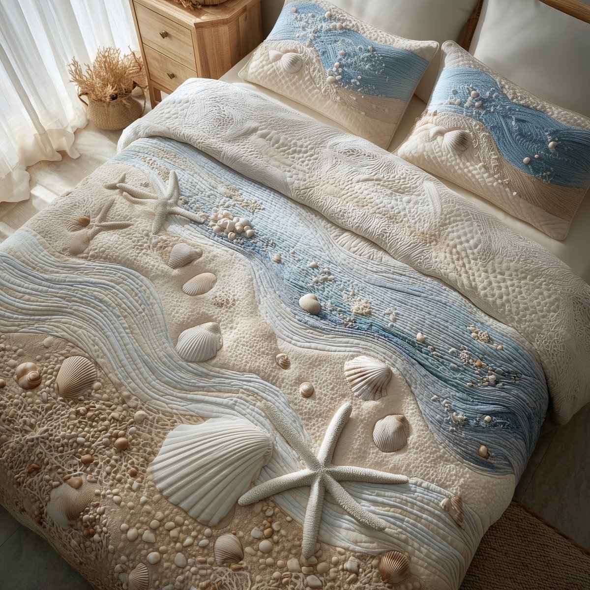 Ocean Breeze Beach 3 Piece Quilted Bedding Set Gift For Beach Lovers