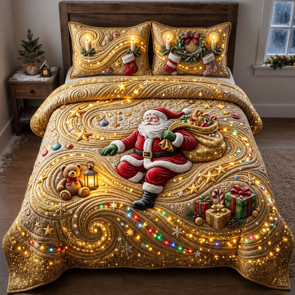 Flow 3 Piece Quilted Bedding Set Christmas Gift For Holiday Decor Lovers