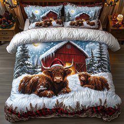 Highland Cow 3 Piece Quilted Bedding Set Gift For Cow Lovers