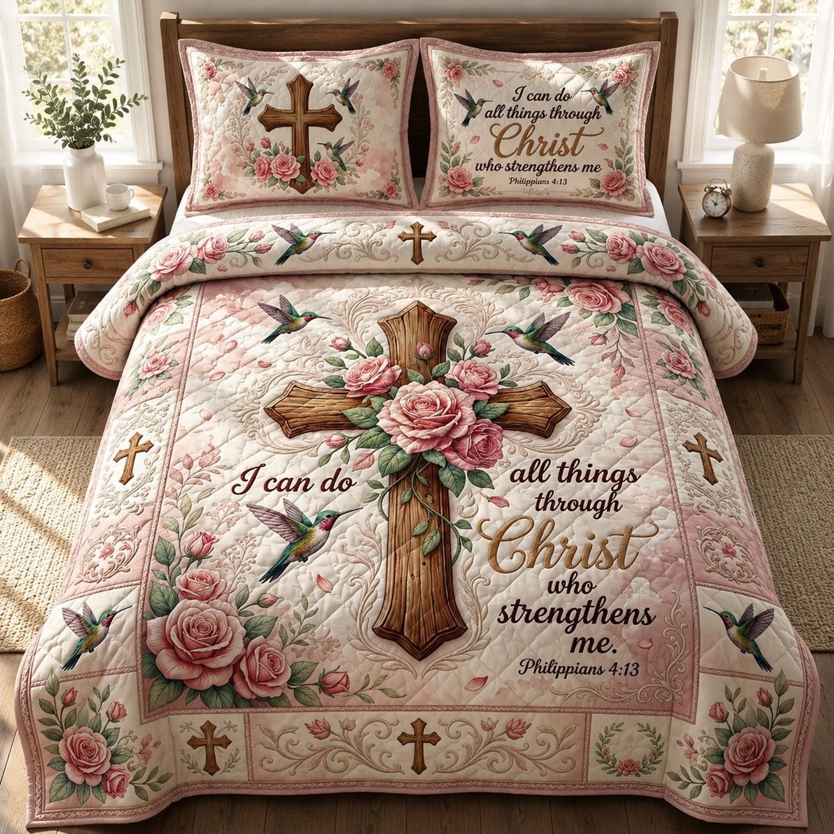 Christian Faith 3 Piece Quilted Bedding Set Gift For Christians