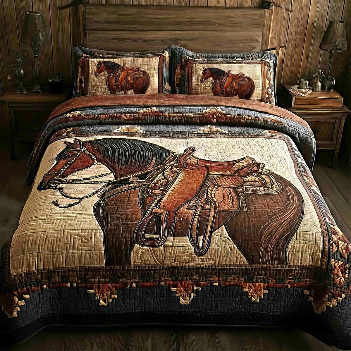 Prairie Horse 3 Piece Quilted Bedding Set Gift For Horse Lovers