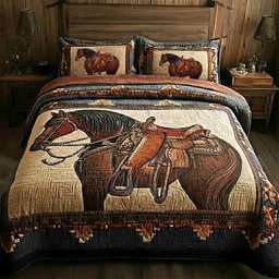 Prairie Horse 3 Piece Quilted Bedding Set Gift For Horse Lovers