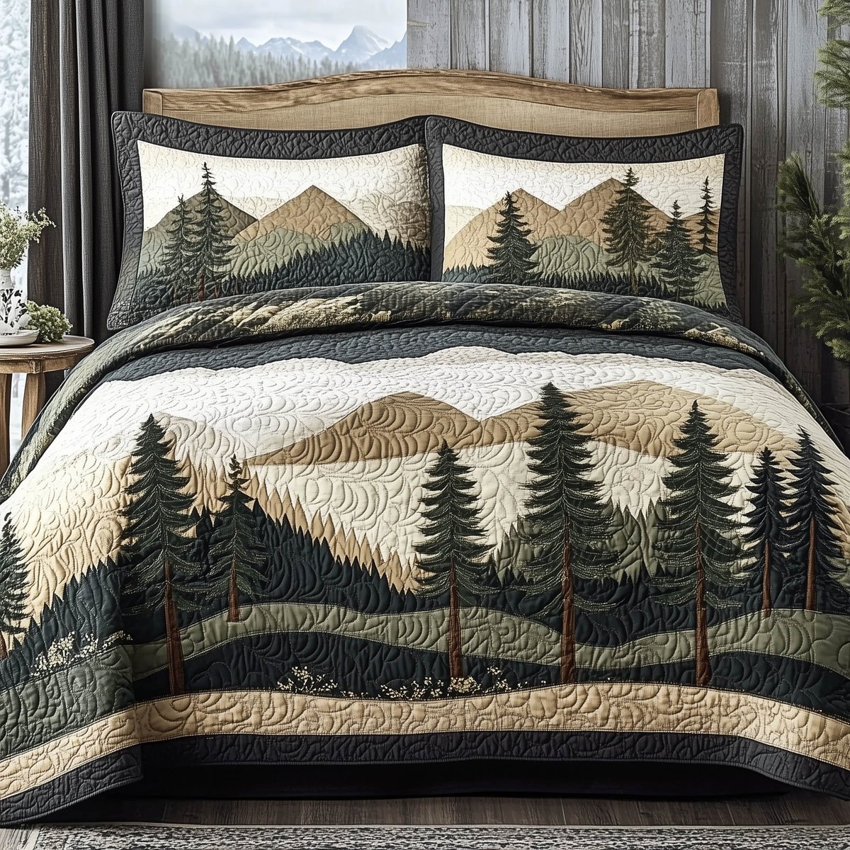 Forest Lodge 3 Piece Quilted Bedding Set Gift For Nature Lovers