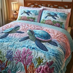 Tropical Turtle Dreams Nautical 3 Piece Quilted Bedding Set Gift For Turtle Lovers
