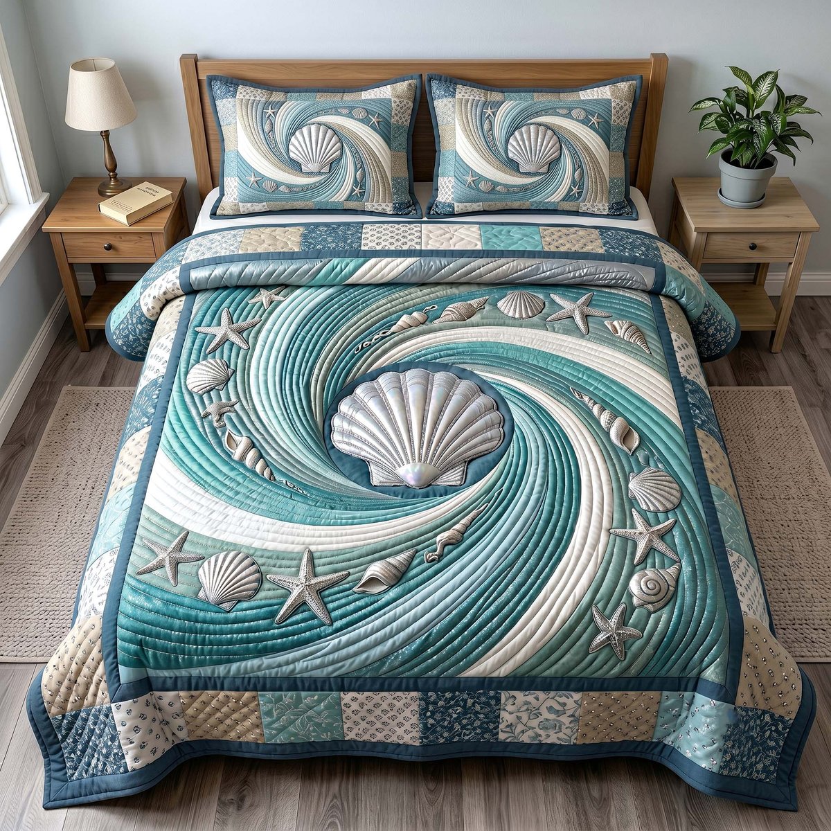 Coastal Whisper Beach 3 Piece Quilted Bedding Set Gift For Beach Lovers