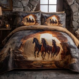 Majestic Horse 3 Piece Quilted Bedding Set Gift For Horse Lovers