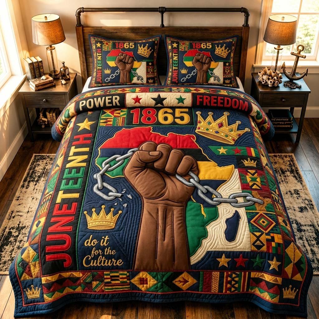 Juneteenth Culture Power C1 3 Piece Quilted Bedding Set Gift For African American Heritage Lovers