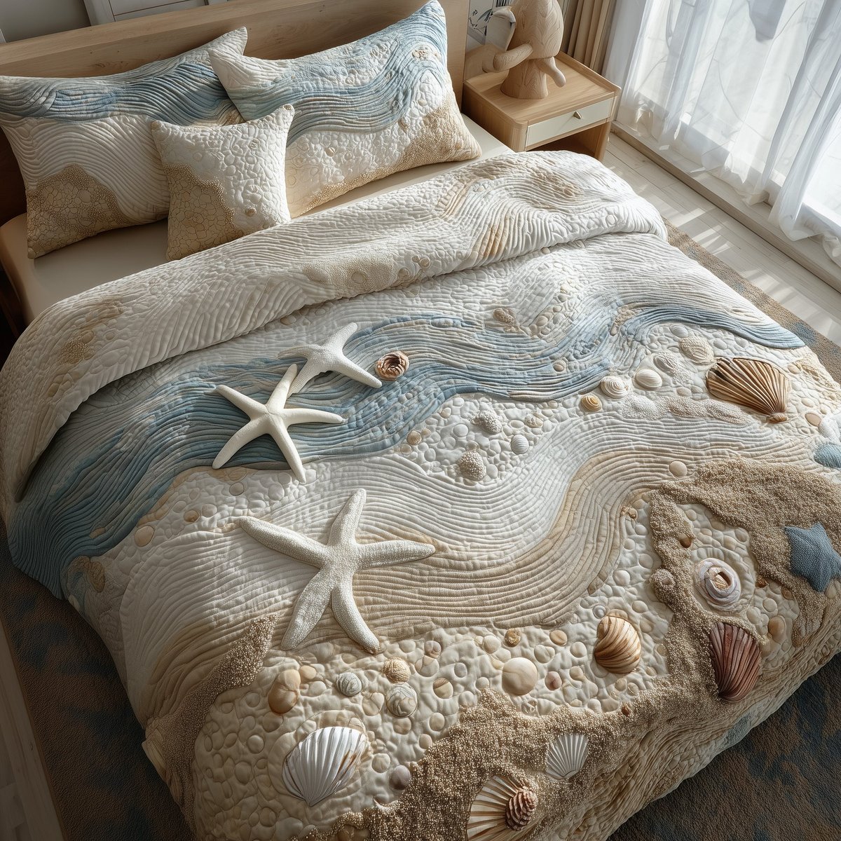 Ocean Breeze Beach 3 Piece Quilted Bedding Set Gift For Beach Lovers