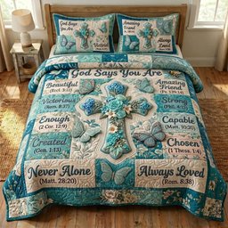 Floral Bible 3 Piece Quilted Bedding Set Gift For Christians