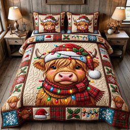 Highland Cow 3 Piece Quilted Bedding Set Christmas Gift For Cow Lovers