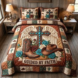 Western Grace Christian 3 Piece Quilted Bedding Set Gift For Western Lovers