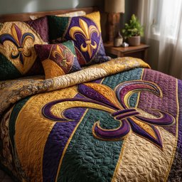 Fleur De Lis 3 Piece Quilted Bedding Set Gift For Home Decor Lovers