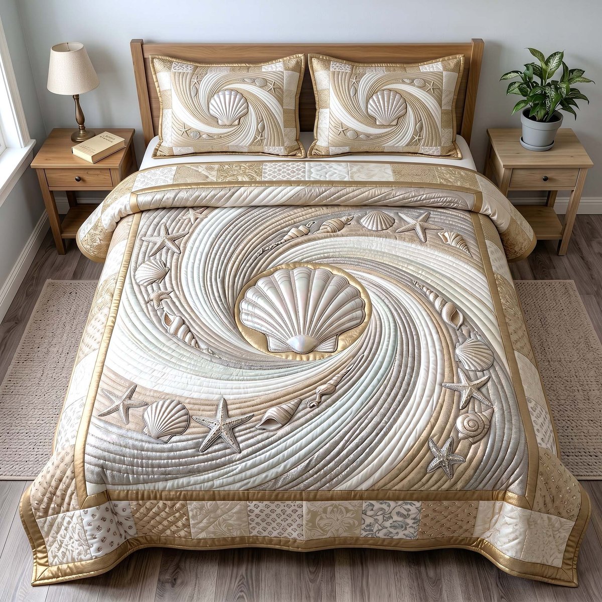 Coastal Whisper Beach 3 Piece Quilted Bedding Set Gift For Beach Lovers