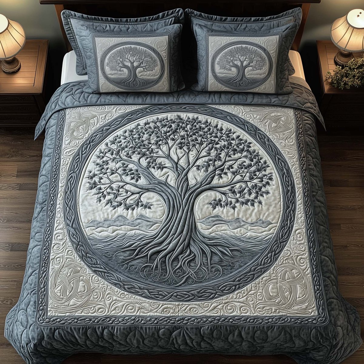 Tree of Life 3 Piece Quilted Bedding Set Gift For Home Decor Lovers