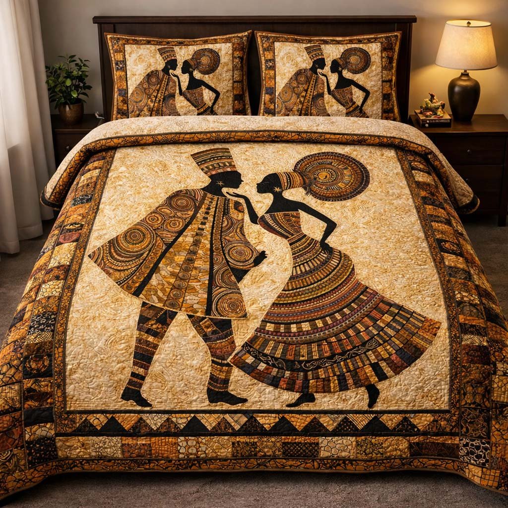 Rhythm of Roots 3 Piece Quilted Bedding Set Gift For African American Heritage Lovers