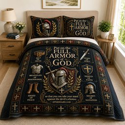 Full Armor of God 3 Piece Quilted Bedding Set Gift For Christians
