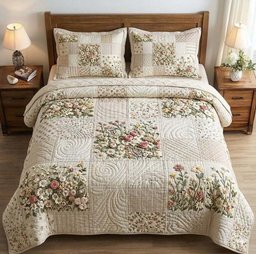 Patchy Bloom 3 Piece Quilted Bedding Set Gift For Flower Lovers