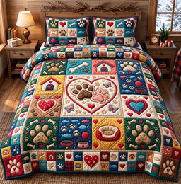 Paw Print Cat 3 Piece Quilted Bedding Set Gift For Dog Lovers