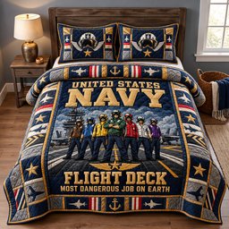 Navy Flight Deck Crew 3 Piece Quilted Bedding Set Gift For Veterans