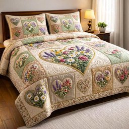 Floral Patchwork 3 Piece Quilted Bedding Set Gift For Flower Lovers