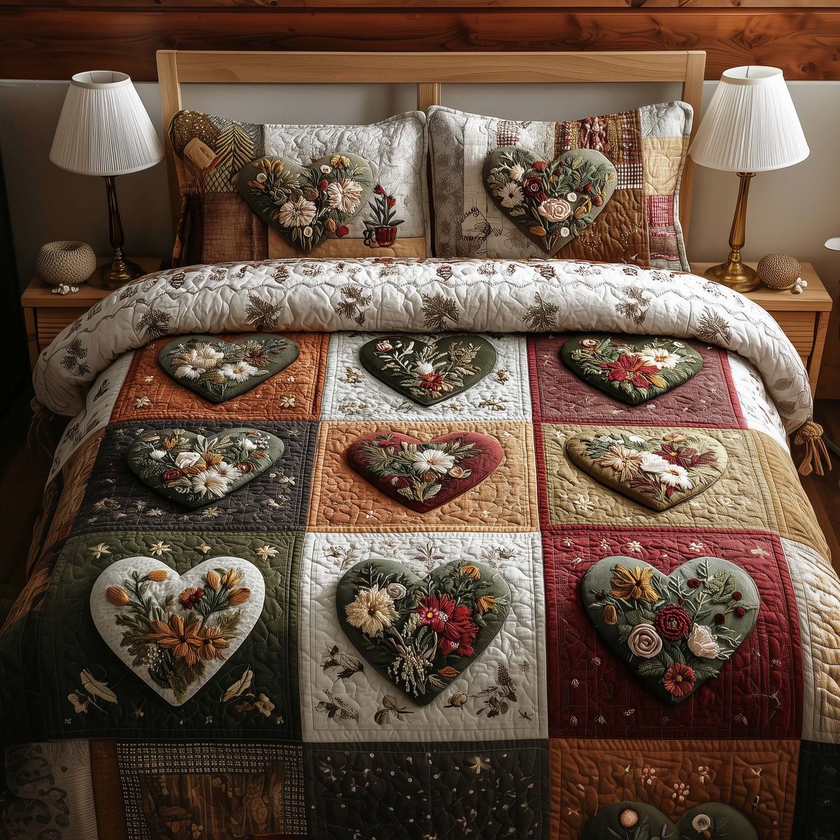 Blossom Heart Patchwork 3 Piece Quilted Bedding Set Gift For Flower Lovers
