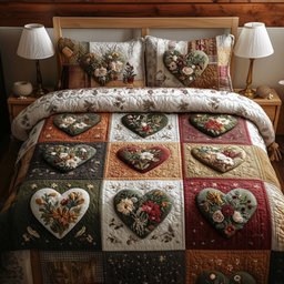 Blossom Heart Patchwork 3 Piece Quilted Bedding Set Gift For Flower Lovers