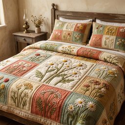 Blossom Grace 3 Piece Quilted Bedding Set Gift For Flower Lovers
