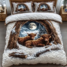 Highland Cow 3 Piece Quilted Bedding Set Gift For Cow Lovers
