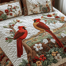 Cardinal Love Dance 3 Piece Quilted Bedding Set Gift For Bird Lovers