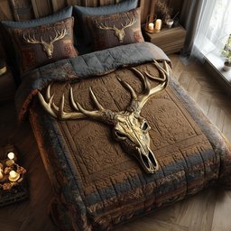 Rustic Antler Deer 3 Piece Quilted Bedding Set Gift For Hunters