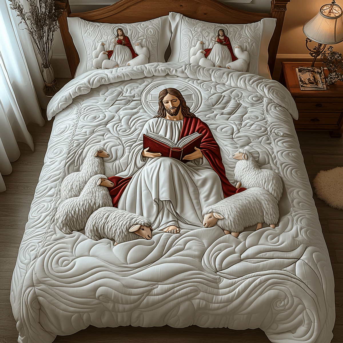 Jesus 3 Piece Quilted Bedding Set Gift For Christians