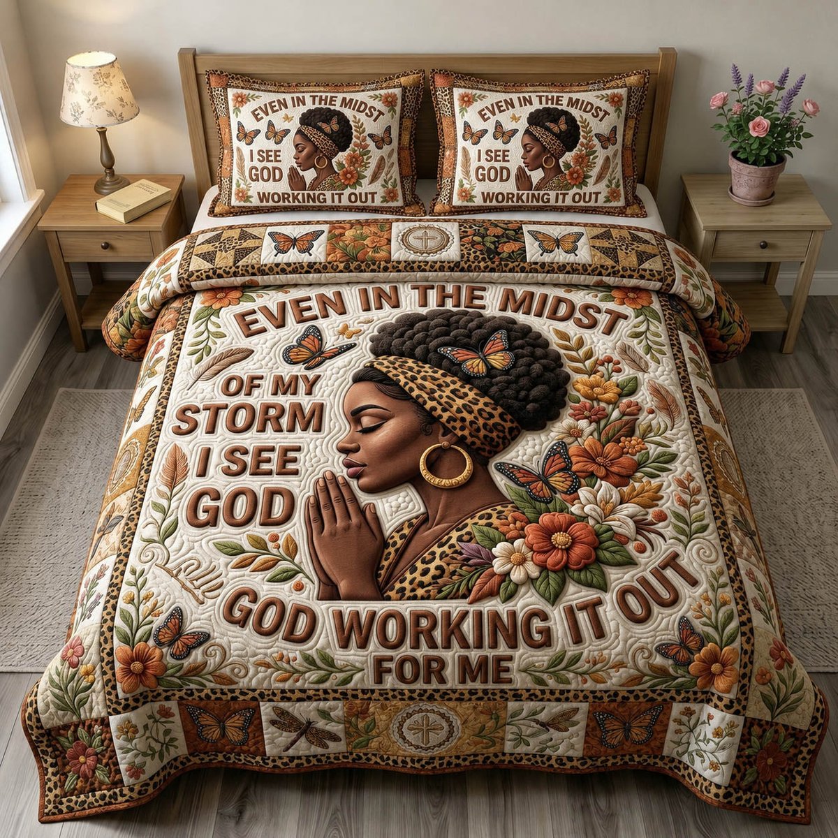 Christian Faith 3 Piece Quilted Bedding Set Gift For Christians