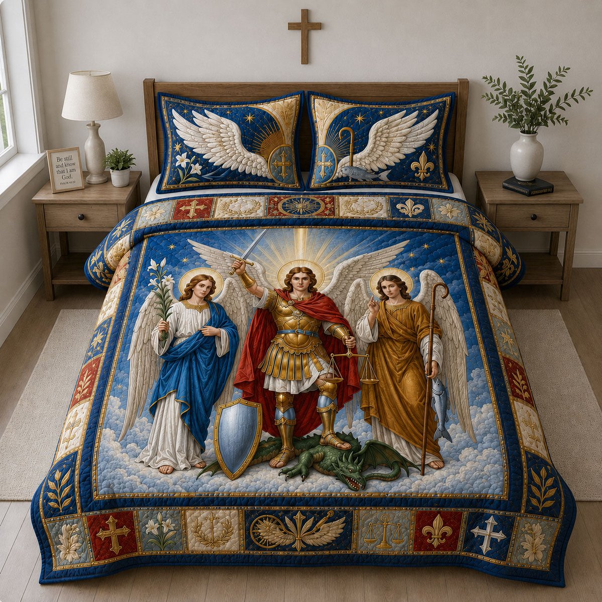 Saint Michael and the Holy Archangels 3 Piece Quilted Bedding Set Gift For Home Decor Lovers
