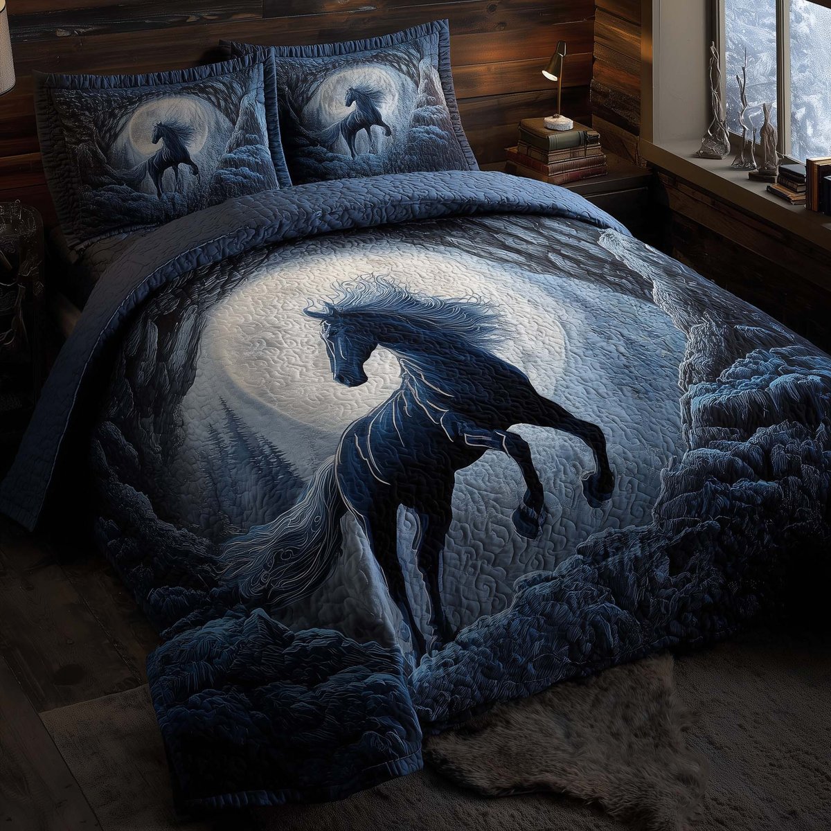 Majestic Horse 3 Piece Quilted Bedding Set Gift For Horse Lovers