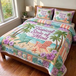 Coastal Whisper Beach 3 Piece Quilted Bedding Set Gift For Beach Lovers