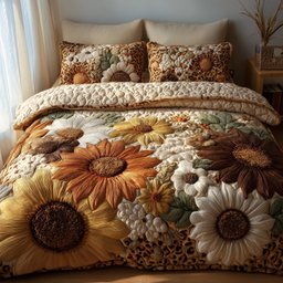 Safari Sunflower 3 Piece Quilted Bedding Set Gift For Flower Lovers