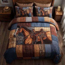 Prairie Horse 3 Piece Quilted Bedding Set Gift For Horse Lovers