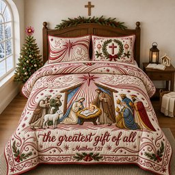 The Greatest Gift of All 3 Piece Quilted Bedding Set Gift For Christians