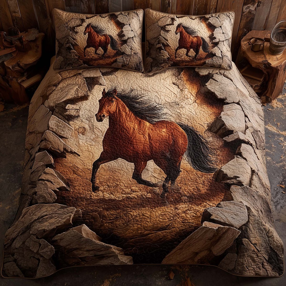 Majestic Horse 3 Piece Quilted Bedding Set Gift For Horse Lovers