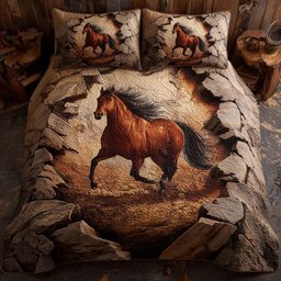 Majestic Horse 3 Piece Quilted Bedding Set Gift For Horse Lovers