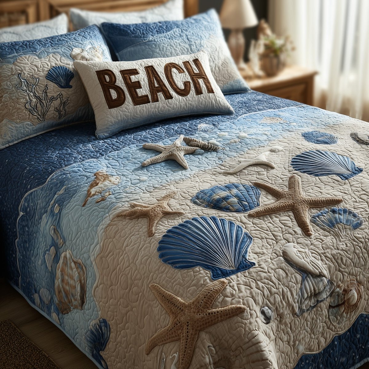 Tropical Beach 3 Piece Quilted Bedding Set Gift For Beach Lovers