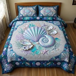 Ocean Whisper Beach 3 Piece Quilted Bedding Set Gift For Beach Lovers