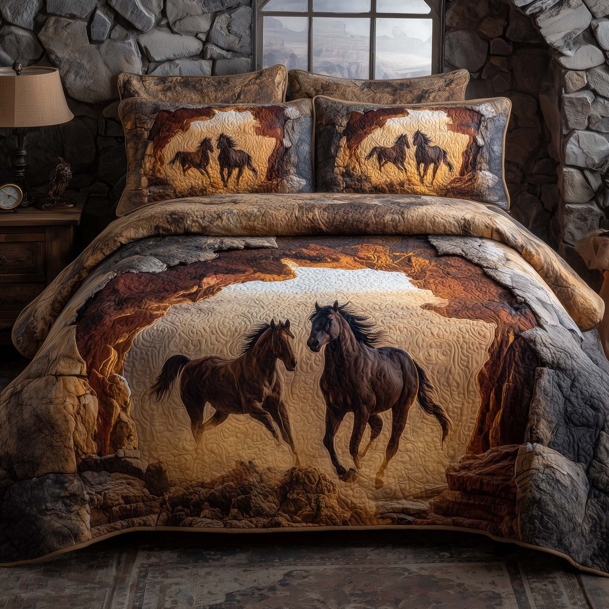 Majestic Horse 3 Piece Quilted Bedding Set Gift For Horse Lovers