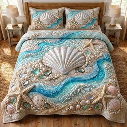 Coastal Serenity Beach 3 Piece Quilted Bedding Set Gift For Beach Lovers