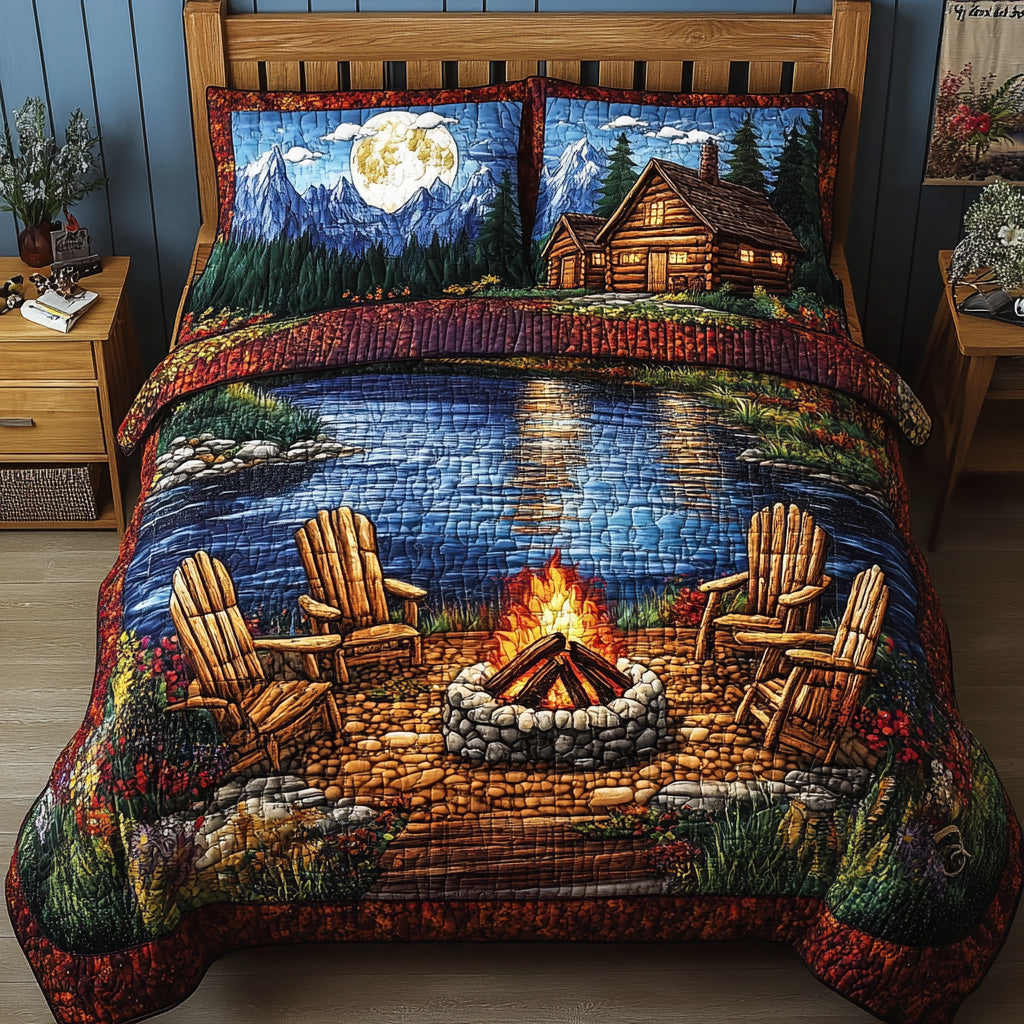 Midnight Harmony Lake 3 Piece Quilted Bedding Set Gift For Nature Lovers