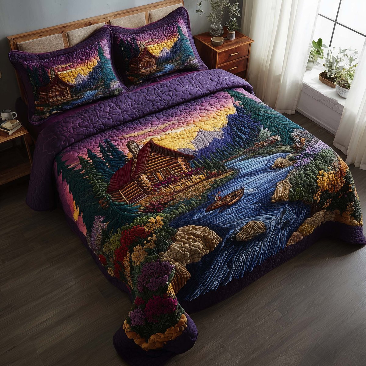Woodland Haven 3 Piece Quilted Bedding Set Gift For Nature Lovers